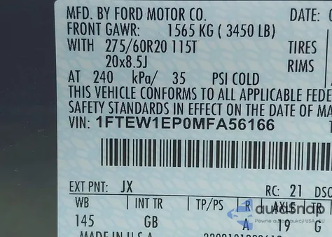 2021 Ford F-150 Xl из США, поврежденный, VIN 1FTEW1EP0MFA56166